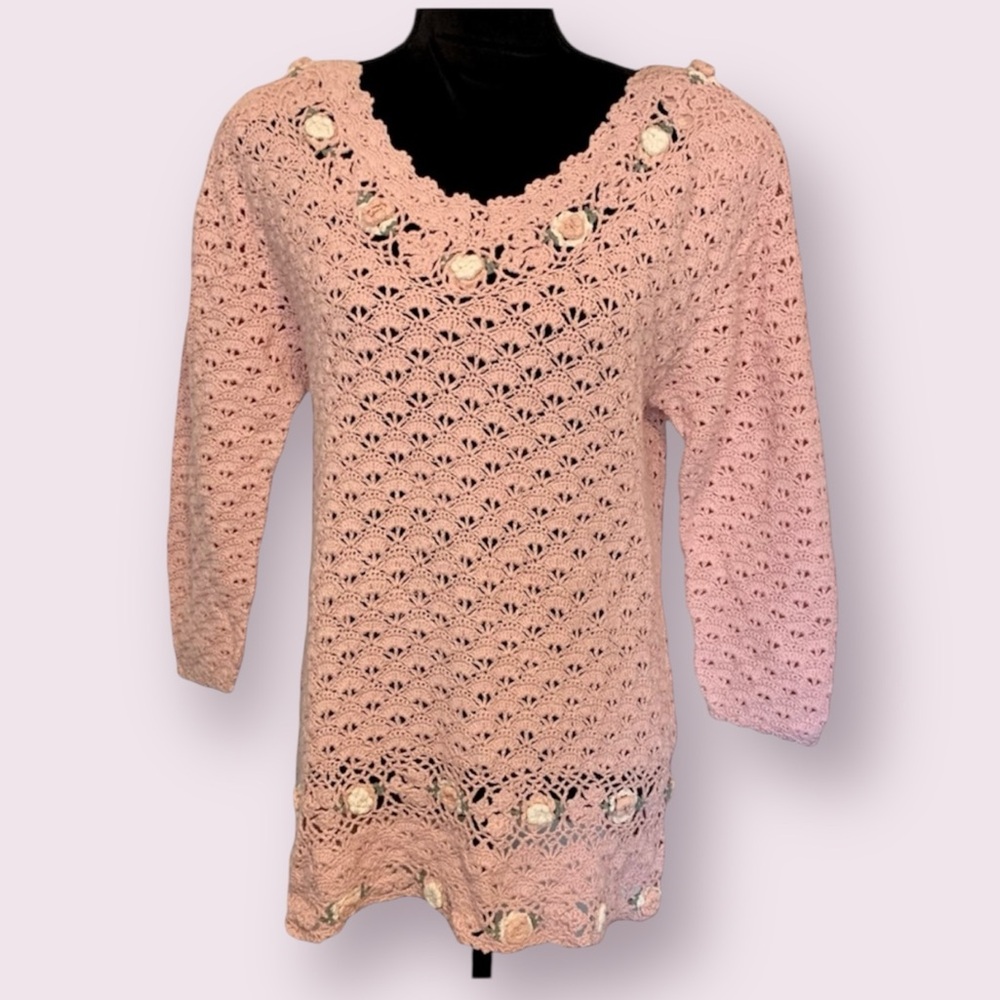 Vintage Colleen’s Collectables Sweater Cottagecore Grannycore Pink Flowers Small